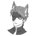 Anime character with wolf ears and an eyepatch looking cool and serious.