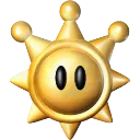 A golden star with a simple face and multiple points.