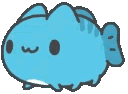 Four identical blue cat-fish creatures with simple faces walking in a horizontal line.