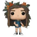 A stylized vinyl figure with autumn leaves in her hair holding a small knife.