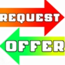 Two colorful arrows pointing in opposite directions with the words Request and Offer written in bold white text.