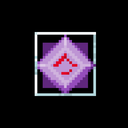 A purple pixelated diamond-shaped crystal with red markings inside a thin white frame.