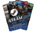 A stack of colorful digital gift cards with a circular logo on the top card.