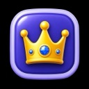 A golden crown with blue gems centered on a purple square button.