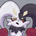 A fluffy creature with black and white fur looks downward with a skeptical and unimpressed expression.