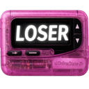 A translucent pink digital pager displaying the word LOSER on its screen.
