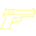 Handgun shown in a simple yellow line-art style against a black background.