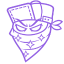 A purple pixel art character wearing a bandana mask over their face.