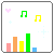 Animated pixel art equalizer bars shifting colors with floating musical notes and hearts.