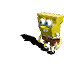 SpongeBob SquarePants performs a rhythmic dance sequence in a 3D animation style.