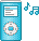 Four light blue digital music players arranged in a row with musical notes floating between them.