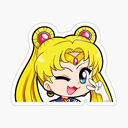Chibi anime girl with blonde hair winking and smiling playfully.