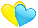 Two overlapping hearts, one yellow and one blue, with a glossy finish.