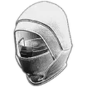 A gray futuristic hood and face mask covering the entire head.