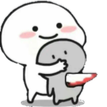 A white cartoon character hugging a gray character while holding a bloody knife behind their back.