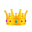 A golden crown with red, blue, and purple jewels sitting against a black background.