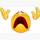 Yellow face with a wide-open mouth and hands raised in a gesture of dramatic despair.