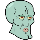 Squidward Tentacles with a hyper-masculine, chiseled jawline and pursed lips looking smug.