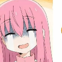 Hitori Gotoh from Bocchi the Rock with a tearful, distressed expression and blue shading over her face.