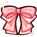 A pink ribbon bow with a small white sparkle icon on the top left corner.