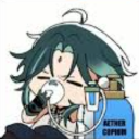 Anime character wearing an oxygen mask connected to a blue tank labeled Aether Copium.