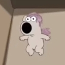A white cartoon dog with a large black open mouth floating against a plain background.