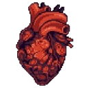 Anatomical heart rendered in a detailed red pixel art style.