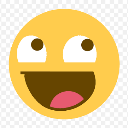 Yellow smiley face with wide, upward-looking eyes and a large, toothless, open-mouthed grin.