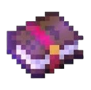A pixelated purple book with a bright pink strap and gold buckle.