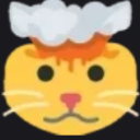 A yellow cat face with a white and orange mushroom cloud explosion erupting from the top of its head.