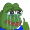 Pepe the Frog crying with blue tears while giving a thumbs up gesture.