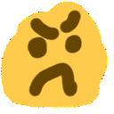 Yellow blob with a hand-drawn angry face and a scowling mouth.