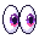 A pair of pixelated eyes looking to the side with a suspicious expression.