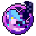 Glowing orb with swirling blue and purple energy inside a pixel art style.