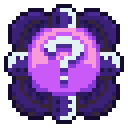 A purple sphere with a white question mark in the center rendered in pixel art style.