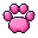 A pink pixel art paw print icon with a dark outline.
