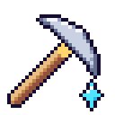 Pickaxe with a wooden handle and a silver head featuring a glowing blue star at the bottom.