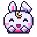 A small, purple, pixelated creature with a yellow crescent moon on its forehead, wailing with large blue tears streaming dow…