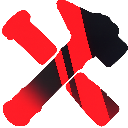 Letter R in a bold, angular 3D style with a red and black color palette.