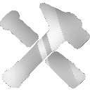 Two metallic hammers crossed in an X shape.