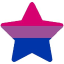 A five-pointed star with horizontal stripes of pink, purple, and blue.