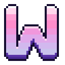 Four stylized pixel-art W letters featuring a pink and purple gradient with a glossy white highlight.