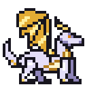 A white and gold mythical kirin creature suddenly wears a festive red and gold Christmas hat.