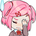 Natsuki from Doki Doki Literature Club with pink hair facepalming in annoyance.