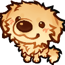 A fluffy brown puppy looking up with large, expressive eyes and a happy, blushing face.
