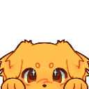A golden puppy with large, sparkling eyes peeking over a ledge.
