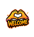 Hands forming a heart shape above the word welcome in a fiery, stylized font.