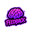 A stylized purple brain icon positioned above the word Feedback in bold pink letters.