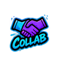 A stylized handshake icon in vibrant blue and purple neon colors with the word COLLAB written underneath.