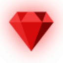 A faceted red diamond icon centered on a solid red background.